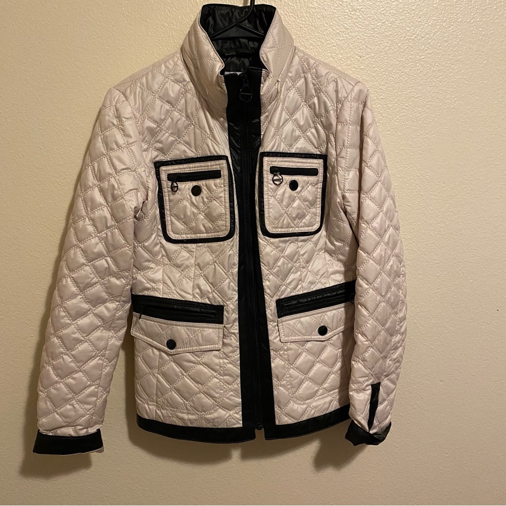 Laundry By Shelli Segal Puffer Jacket Pearl/Cream And Black Size S